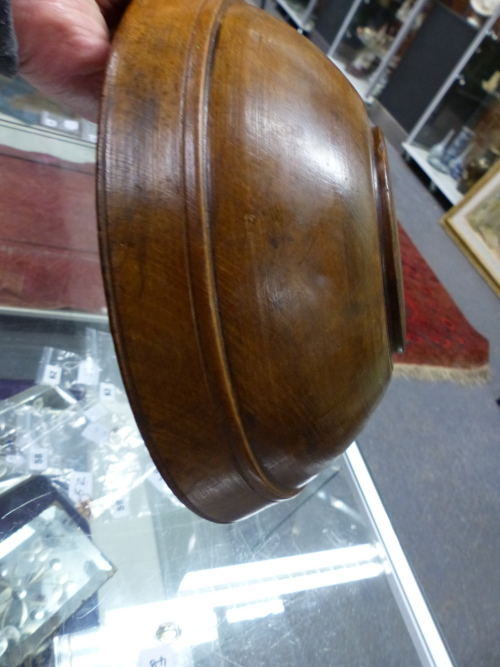 A TURNED WOOD DAIRY BOWL. Dia. 32cms. - Image 7 of 7