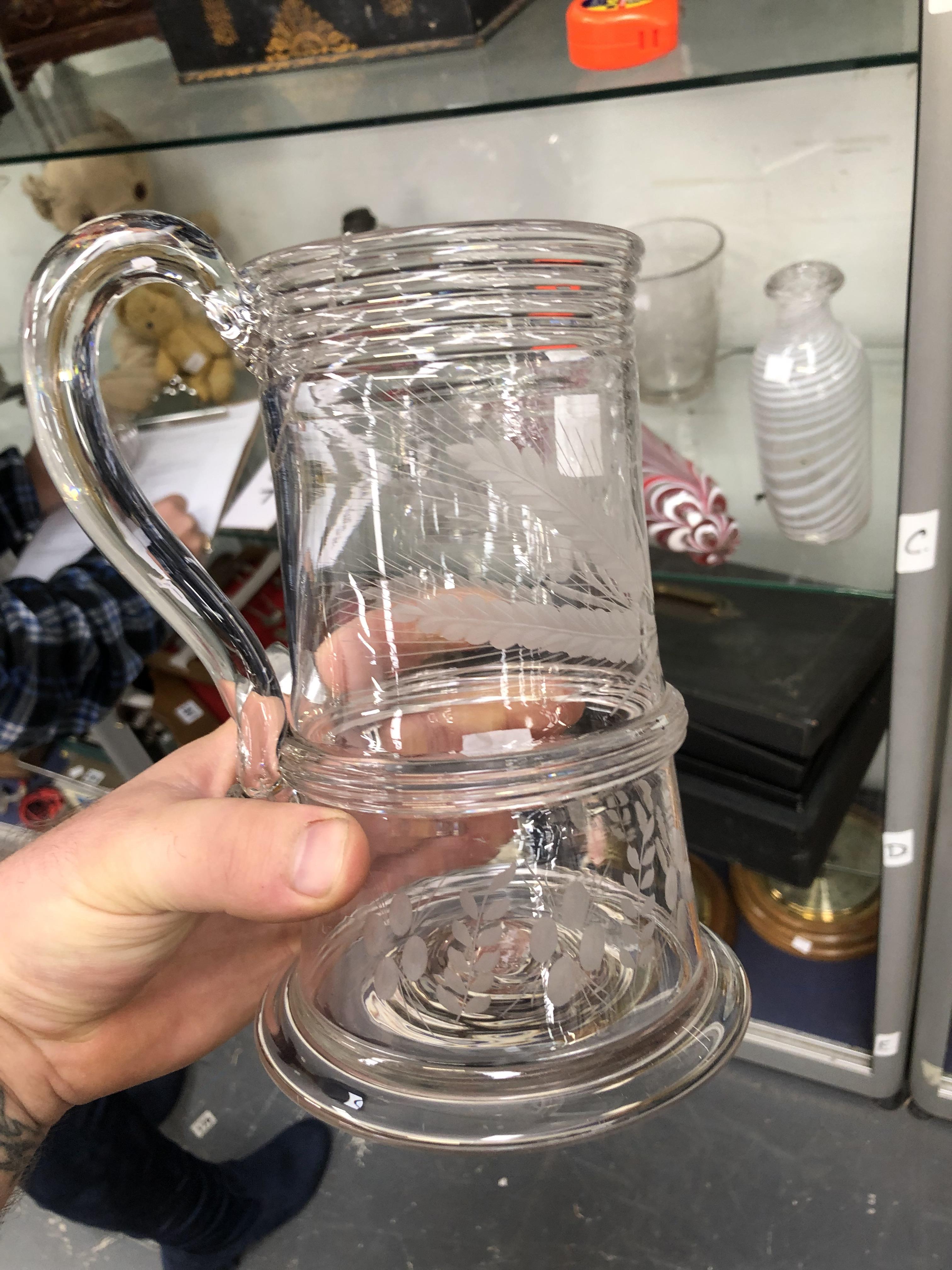 18th C. AND LATER GLASSWARE TO INCLUDE A ROLLING PIN, A SILVER TOPPED SCENT BOTTLE , TWO TANKARDS - Image 12 of 22