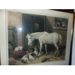 AFTER SIR EDWIN LANDSEER. A LARGE HAND COLOURED FOLIO PRINT. TITLED "THE COVER HACK". 66 x 82cms
