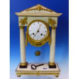 RICHARD, PARIS, AN EARLY 19th C. ORMOLU MOUNTED WHITE MARBLE PORTICO CLOCK, THE SILK SUSPENDED