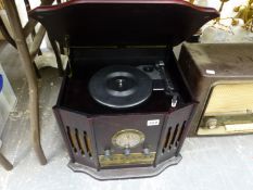 A VINTAGE BAKELITE PHILLIPS RADIO, TOGETHER WITH A VINTAGE STYLED CD AND RECORD PLAYER TUNER.