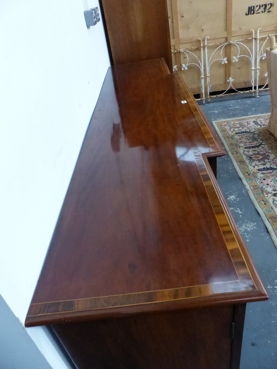 A 19th C. CROSS BANDED MAHOGANY BREAKFRONT BOOKCASE ON PLINTH FOOT. W 215 x D 46 x H 108cms. - Image 17 of 18