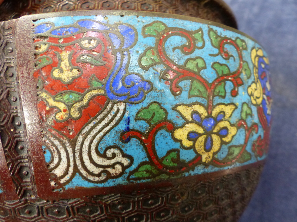 AN ORIENTAL BRONZE AND ENAMEL PLANTER. - Image 6 of 9