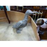 A LARGE SILVER PLATED DUCK FIGURE ORNAMENT.
