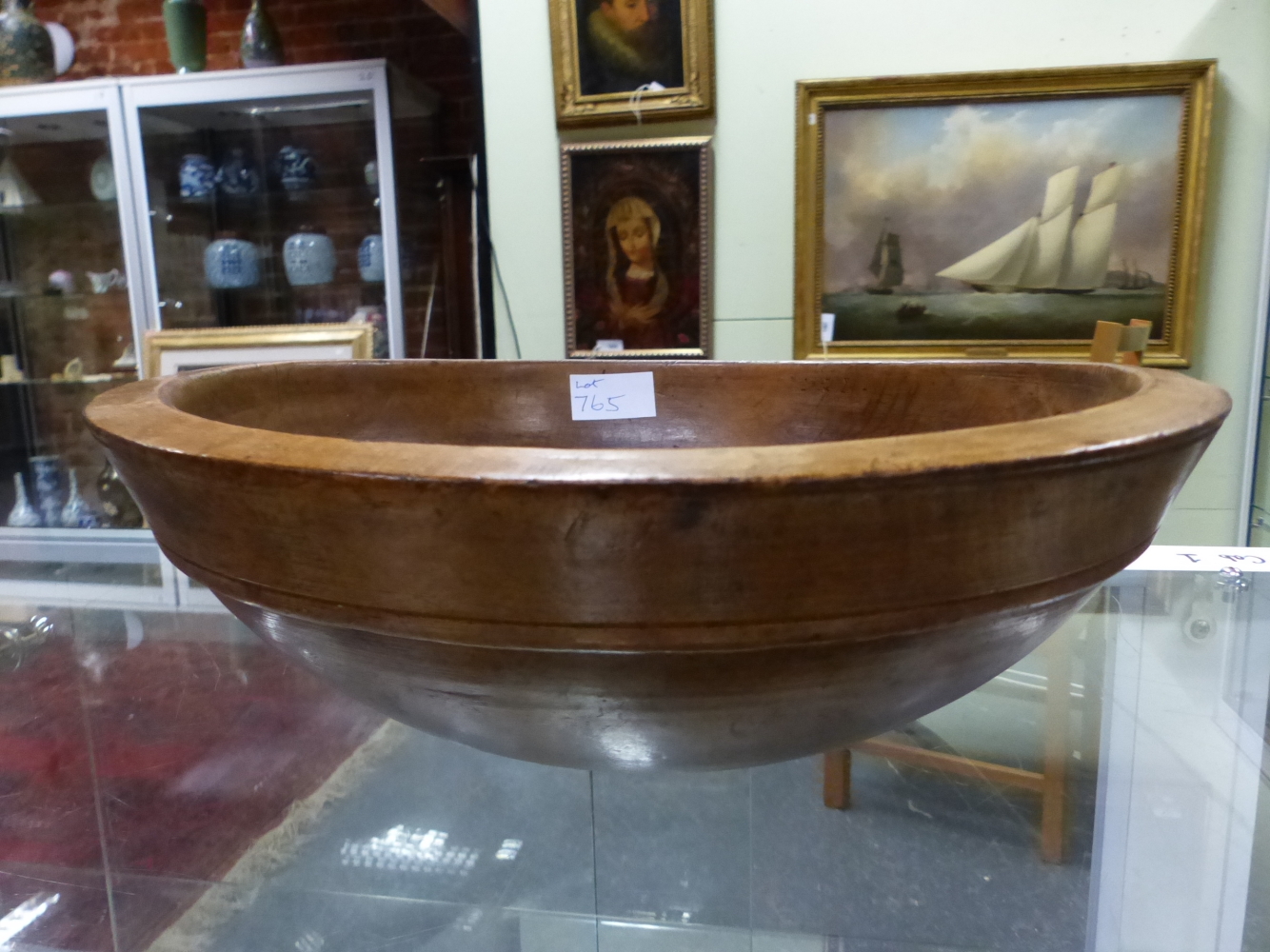 A TURNED WOOD DAIRY BOWL. Dia. 32cms. - Image 3 of 7