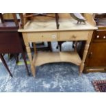 AN ANTIQUE PINE GALLERY TOP WASHSTAND.