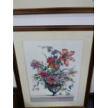 TWO DECORATIVE FLORAL COLOUR PRINTS IN THE 18th CENTURY STYLE. 58 x 42cms (2)