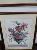 TWO DECORATIVE FLORAL COLOUR PRINTS IN THE 18th CENTURY STYLE. 58 x 42cms (2)