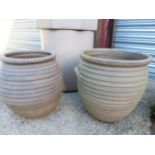 TWO GARDEN PLANTERS BY HODE POTTERY CANTERBURY, TALLEST 460mm