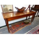 A 19th C. SATIN WOOD BANDED MAHOGANY CONSOLE TABLE, THE RECTANGULAR TOP ON SQUARE SECTION LEGS