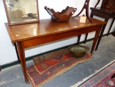 A 19th C. SATIN WOOD BANDED MAHOGANY CONSOLE TABLE, THE RECTANGULAR TOP ON SQUARE SECTION LEGS