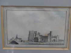 TWO LATE 18th/EARLY 19th CENTURY ENGLISH LANDSCAPE WATERCOLOURS. ONE OF RUINS ATTRIBUTED TO F.