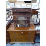 AN EDWARDIAN INLAID THREE DRAWER CHEST AND AN ANTIQUE SMALL BOW FRONT CHEST.
