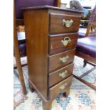 TWO SIMILAR MAHOGANY BEDSIDE CHESTS OF FIVE DRAWERS ON BRACKET FEET, THE LARGER. W 35.5 x D 41 x H