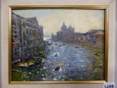 20th CENTURY SCHOOL , A VENETIAN CANAL VIEW, OIL ON PANEL 20 x 25cms