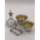 A ART DECO HALLMARKED SILVER TOAST RACK DATED 1930 BIRMINGHAM FOR ADI BROTHERS LTD, TOGETHER WITH