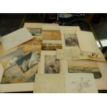 A GROUP OF ANTIQUE AND LATER ENGRAVINGS INCLUDING MOUNTAINEERING SCENES , SKETCHES ETC
