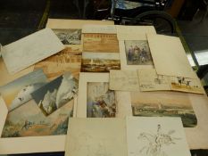 A GROUP OF ANTIQUE AND LATER ENGRAVINGS INCLUDING MOUNTAINEERING SCENES , SKETCHES ETC