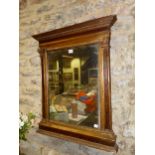 A 19th C. ITALIAN RECTANGULAR MIRROR, THE GILT BEADED BEZEL ENCLOSED BY RED GROUND PILASTERS BEARING