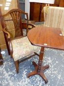 A 19th C. MAHOGANY FLAP TOP TABLE ON A TURNED COLUMN AND QUADRIPARTITE PLINTH. W 48 x D 38 x H