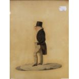 19th CENTURY ENGLISH SCHOOL. PROFILE PORTRAIT OF A STANDING GENTLEMAN, INDISTINCTLY SIGNED,