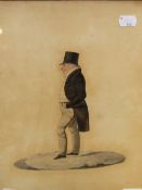 19th CENTURY ENGLISH SCHOOL. PROFILE PORTRAIT OF A STANDING GENTLEMAN, INDISTINCTLY SIGNED,