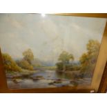 J.B NOEL (19th/20th SCHOOL) A RIVER VIEW, SIGNED WATERCOLOUR 40 x 50cms TOGETHER WITH FOUR