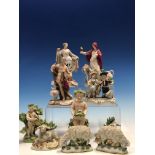 THREE GERMAN PORCELAIN FIGURES REPRESENTING THE SEASONS, TWO PAIRS OF SHEEP, TWO PUTTI AND A