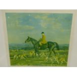 A LIMITED EDITION SIGNED COLOUR PRINT AFTER A.J MUNNINGS, "THE PYTCHLEY HUNTSMAN" 66 x 74cms