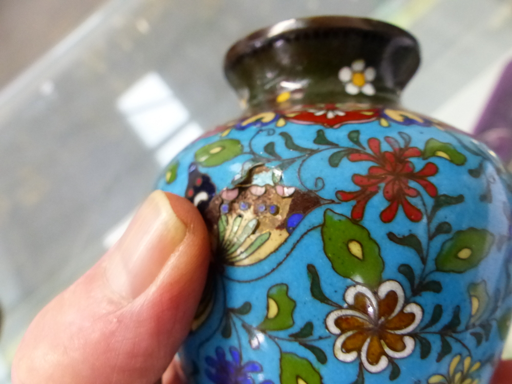 TWO CLOISONNE VASES AND A LUSTRE GLASS VASE - Image 8 of 16