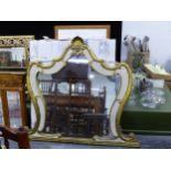 A LARGE CLASSICAL FRAMED ANTIQUE STYLE OVER MANTLE MIRROR AND A LARGE RECTANGULAR MIRROR.