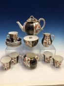 A 19th C. ROYAL WORCESTER IMARI PALETTE PART TEA SERVICE RETAILED BY MORTLOCKS, EACH PIECE PAINTED