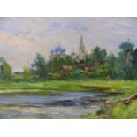 20th CENTURY RUSSIAN SCHOOL. TWO RURAL LAKE LANDSCAPES, SIGNED, BOTH INSCRIBED AND DATED 1994 VERSO,