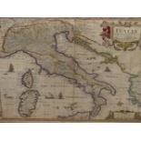 AFTER JOHN SPEEDE. AN ANTIQUE HAND COLOURED MAP OF ITALY, TOGETHER WITH ANOTHER OF FRANCE. 41 x