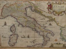 AFTER JOHN SPEEDE. AN ANTIQUE HAND COLOURED MAP OF ITALY, TOGETHER WITH ANOTHER OF FRANCE. 41 x