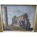 19TH CENTURY ENGLISH SCHOOL. FIGURES BY RUINS, OIL ON CANVAS. 44 x 54cms