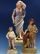 A 19th C. TINTED PARIAN FIGURE OF A LADY STANDING ON A WATER LILY PAD. H 39cms. A ROBINSON AND