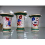 THREE HAND PAINTED AND GILDED VASES EARLY 19th CENTURY