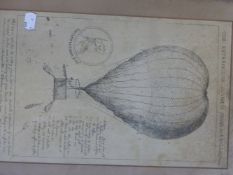 A RARE ANTIQUE BALLOONING PRINT ORIGINALLY PUBLISHED BY FORES IN 1784, IT CELEBRATES LUNARDI'S GRAND