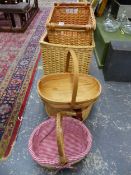 A COLLECTION OF VARIOUS WICKER BASKETS.