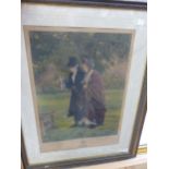 AFTER W. DENBY SANDLER. TWO HAND COLOURED PENCIL SIGNED PRINTS OF COUPLES IN GARDENS. 47 x 33cms (
