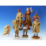 SEVEN LATE 19th/EARLY 20th C. INDIAN TERRACOTTA FIGURES CLOTHED ACCORDING TO THEIR TRADES OR STATUS,