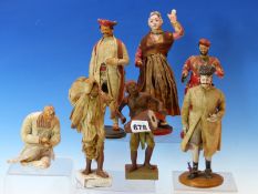 SEVEN LATE 19th/EARLY 20th C. INDIAN TERRACOTTA FIGURES CLOTHED ACCORDING TO THEIR TRADES OR STATUS,