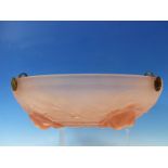 ATTRIBUTED TO JOBLING, A FROSTED PINK GLASS CEILING DISH MOULDED WITH ROSES. Dia. 34cms.