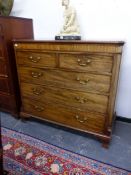 A 19th C. MAHOGANY CHEST OF TWO SHORT AND THREE GRADED LONG DRAWERS ON SHAPED BRACKET FEET,