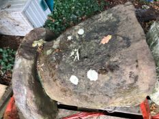 TWO VERY LARGE STADDLE STONES AND TOPS.