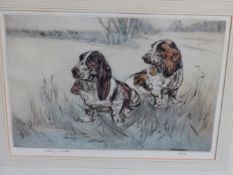 HENRY WILKINSON. THREE PENCIL SIGNED COLOUR ETCHINGS OF DOGS. TOGETHER WITH A PENCIL SIGNED