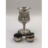 A VICTORIAN HALLMARKED SILVER PRESENTATION GOBLET ON STAND 1866 LONDON FOR CHARLES BOYTON II,