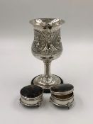 A VICTORIAN HALLMARKED SILVER PRESENTATION GOBLET ON STAND 1866 LONDON FOR CHARLES BOYTON II,