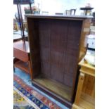 A MAHOGANY OPEN BOOK CASE, W 81 X D 28 X H 123cms.